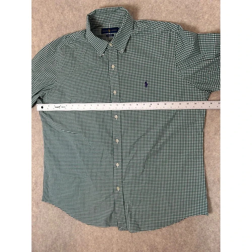Ralph Lauren Button Down Shirt Mens XL Green Gingham Classic Fit Long‎ Sleeve